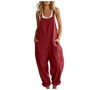 Générique Salopette Décontractée Sans Manches Pour Femme Avec Poches Coupe Ample Combinaison Élégante Courte Pour Femme (Red #2, S)