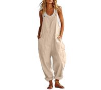Générique Salopette Décontractée Sans Manches Pour Femme Avec Poches Coupe Ample Combinaison Élégante Courte Pour Femme (Beige #1, XXL)