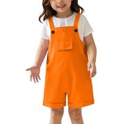 Générique Salopette Enfant Garçon Fille Couleur Unie Mignon Short Bretelles Été Scolaire Jardin d'enfants Âge 3-14 Ans(Orange, 13-14 Ans)