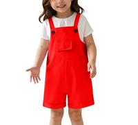Générique Salopette Enfant Garçon Fille Couleur Unie Mignon Short Bretelles Été Scolaire Jardin d'enfants Âge 3-14 Ans(Red, 9-10 Ans)