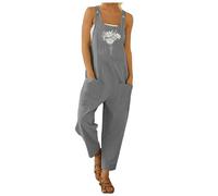 Générique Salopette Femme Ete Fluide Imprimé Décontractée Salopettes Bohème Jumpsuit sans Manches Bretelles Coton Jambe Large Couleur Unie Combinaison Pantalon Loose Romper de Plage Pas Cher