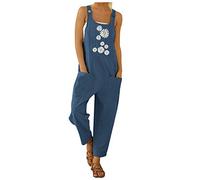 Générique Salopette Femme Ete Fluide Imprimé Décontractée Salopettes Bohème Jumpsuit sans Manches Bretelles Jambe Large Couleur Unie Combinaison Pantalon