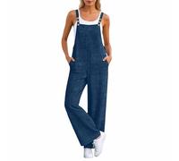 Générique Salopette Femme Longue à Bretelles Jambes Larges Ample Style Décontracté Délavé Été Confortable et Chic Combinaison Pantalon Tendance Urbain Ou Plage Mode Féminine Casual