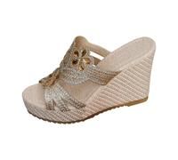 Générique Sandale a Talon Femme Sandales Cuir Marche Fermées Été Extérieur Mules Femmes Compensés Été Claquettes Femme Sandales Avec Perles Tongs Confortables Pour Piscine Plage Mer Plates Pour