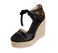 Générique Sandale De Cale De Plate Forme Féminine Sandales Compensées Femme Été Vadrouille Cool Brodée À Fond Épais pour Femmes Sandales À Talon Bas Croix Sangle D'été Espadrilles