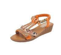 Générique Sandale Femme Compensees Été Chic Élégance Mules Sandales Bout Ouvert Rome Strass Bride Cheville Chaussures Décontractées Bohème pour Plage Vacances