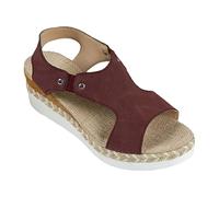 Générique Sandale Femme Confortable Pieds Larges Chaussures Chaussures de Rome Plates Extensibles En Cuir Creux Sur Le Côté Décontracté Sandales pour Dames de D'Été Femme Confort Sandales (Wine,38)