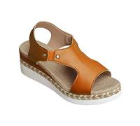 Générique Sandale Femme Confortable Pieds Larges Chaussures Chaussures de Rome Plates Extensibles En Cuir Creux Sur Le Côté Décontracté Sandales pour Dames de D'Été Femme Confort (Yellow,40)