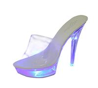 Générique Sandale Femme Nouveau Casual Pantoufle Dame Diapositives Avec Tête Carrée Transparent Sexy Chaussures À Talons Hauts Avec Des Lumières Colorées Pour Les Femmes(Blue,42)