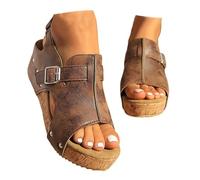 Générique Sandale Femme Talon Compensé Cuir - Claquette Femme Plage Confortable Décontractées Nu Pieds Bout Ouvert Chaussures Respirant Claquettes Légère Sandales Fantaisie Nu-Pieds