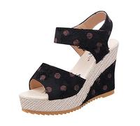 Générique Sandale Mode Printemps Et Été Femmes Sandales Semelle Épaisse Talon Compensé Talon Haut Bouche De Poisson Bout Ouvert Respirant Confortable À Crochet Boucle Style Décontracté(Black,41)