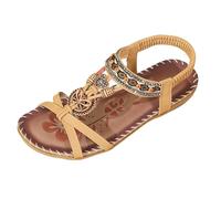Générique Sandale Orthopédique Femme Été Bohême Chaussures Élégantes Bout Ouvert Élastique Sangle Strass Sandales Confortables Léger Avec Support Plates Orthopédiques Chaussures
