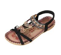 Générique Sandale Orthopédique Femme Été Bohême Chaussures Élégantes Bout Ouvert Élastique Sangle Strass Sandales Confortables Léger Avec Support Plates Orthopédiques Chaussures