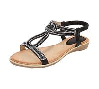 Générique sandale orthopédique femme été Sandale Orthopédique Femme Été Bohème Sandales Confortable Léger Strass Élastique Sangle Compensees Sandals Respirantes Élégant mule compensee