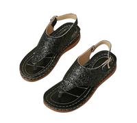 Générique Sandale Plate Femme Confort Sandales Blanches Sandales D'Été pour Femmes,Une Ligne,Sangle À Boucle,Brillant,Grandes Chaussure Femme Compensée Confort (Black,41)