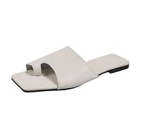 Générique Sandale Plate Femme Sandales Blanches Pieds Larges Féminine Bout Carré Pull Talon Bas Fond Plat Décontracté Grandes Sandales de Plage Sabot de Jardin Femme Plateforme Été (White,37)