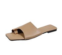 Générique Sandale Plate Femme Sandales Blanches Pieds Larges Féminine Bout Carré Pull Talon Bas Fond Plat Décontracté Grandes Sandales de Plage Sabot de Jardin Femme Plateforme Été (Khaki,37)