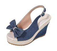 Générique Sandale Plateforme Femme Orthopedique Chaussure Sandales Compensées À Talons Épais pour Femmes,Grandes Tailles,avec Boucle À Embout En de Gueule de Sandale Femme Cuir Sandales Été (Blue,41)