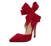 Générique Sandale Talon Femme Sexy,Ladies Color Bow Big Fashion Summer High Solid Heels TempéRament Pointé Sandales (Red, 42)