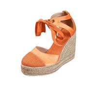 Générique Sandales à brides avec talons en corde tressée, nœud décoratif sur le devant, plateforme épaisse à bout rond pour femmes, confort et style estival (Orange, 41)