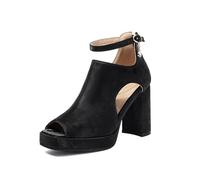Générique Sandales à Plateforme Femme Bout Ouvert Lanière Cheville Découpe Talon Bloc Épais Strass Élégant Escarpins Ouverts pour Soirées Chic,Noir,45 EU