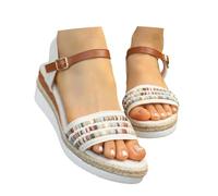 Générique Sandales à talons hauts pour femme, plateforme épaisse en corde, espadrilles bohèmes confortables pour plage et ville, été tendance, semelle antidérapante, ajustement sécurisé (Beige, 40)