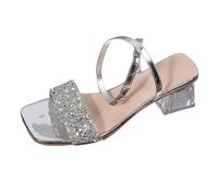 Générique Sandales à Talons Hauts Pour Femmes Strass Elegant Bout Ouvert High Heels Pour Les Fêtes De Mariage Sandales Femme Talon Bas Transparent Strass Paillettes Cheville Boucle élégant