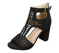 Générique Sandales à Talons Printemps nouveau grande taille commerce extérieur chaussures pour femmes vent romain creux mode dos fermeture éclair sandales à talons épais femmes(Black,38)