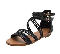 Générique Sandales antidérapantes durables personnalisées sandales compensés pour femmes chaussures pour femmes bout ouvert romaines semelles souples semelles épaisses Bottine Plate Cuir (39)