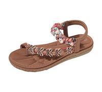 Générique Sandales bohème fleurs et strass pour femmes, chaussures décontractées bout rond, grande taille, sandales de plage et de voyage, 2024 Sabots Été Infirmier (Coffee, 42)