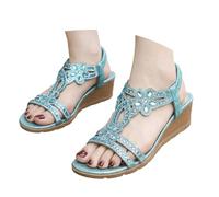 Générique Sandales bohèmes confortables à pour femme brides élégantes talons compensés ouverture cheville ajustable semelle antidérapante parfaite pour plage et loisirs (Blue, 37)