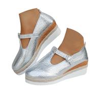 Générique Sandales Bout Fermé Femme Imprimés Floraux Été Confortable Plateforme Chaussures Compensées Compensees Mules Bride Cheville Vintage Pantoufles Vacances Taille 36-44 (Argent,36)