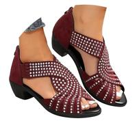 Générique Sandales compensées à plateforme évidées, chaussures habillées pour femmes sandales orthopédiques à talons bas découpées sandales à talons épais à bout ouvert (Rouge,42)