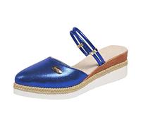 Générique Sandales compensées bout fermé pour femmes, avec double bride en cuir brillant et semelle talon épais rehaussant la silhouette. Bottes Hautes Mollet Large Plat (Blue, 41)