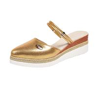 Générique Sandales compensées bout fermé pour femmes, avec double bride en cuir brillant et semelle talon épais rehaussant la silhouette. Bottes Hautes Mollet Large Plat (Gold, 38)