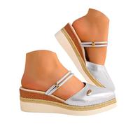 Générique Sandales compensées bout fermé pour femmes, avec double bride en cuir brillant et semelle talon épais rehaussant la silhouette. Bottes Hautes Mollet Large Plat (37)