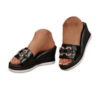 Générique Sandales Compensées Confortables pour Femme - Modèle Claquettes à Compensé Haut - Bouche de Poisson Design Une Ligne - Idéales pour Plage, Vacances, Extérieur - Printemps Été Automne (42)