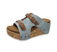 Générique Sandales Compensées Cuir Femme Été Confortable Orthopédiques Sandale À Bout Ouvert Réglable À Bride La Cheville Chaussures Sandale Randonnée Femme Semelle Liege Sandalettes