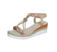 Générique Sandales Compensées Entre-Doigts Femme Bout Ouvert Chaussures Plateforme Été Empeigne Motif Ajouré Détail Boucle Métallique Semelle Épaisse Confort Marche Rue Vacances Plage (Beige #2, 3.5)