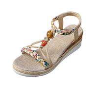 Générique Sandales Compensées Entre-Doigts Femme Bout Ouvert Chaussures Plateforme Été Empeigne Motif Ajouré Détail Boucle Métallique Semelle Épaisse Confort Marche Rue Vacances Plage (Khaki #5, 3.5)