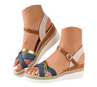 Générique Sandales Compensees Femme Confortable Mules Été Plateforme Bout Ouvert Rome Chaussures Vintage Pantoufles Sandales Femme Été Respirantes Et Confortables Plage