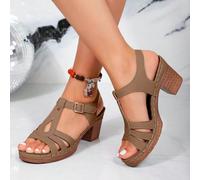 Générique Sandales Compensées Femme Ete Confort Chic Nu Pieds Semelle Confortable Chaussures Antidérapant de Plage Cales Plateforme Pantoufles à Bout Ouvert avec Talon Bloc Sandales en métal