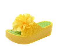Générique Sandales Compensées Femme Été Sandale Orthopedique Un Mot Tongs Simulation Fleur Plage Femme Pente Talon Semelle Épaisse Tongs Et Sandales Surélevées Claquettes Confortable (Yellow,39)