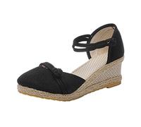 Générique Sandales Compensées Femme Été Sandales Plateforme Loisirs Femmes Été Tissage Compensées Respirant Bande Élastique Bout Rond Chaussures de Plage Chaussure Orthopedique Femme (Black,42)