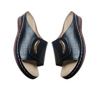 Générique Sandales Compensées Femme Orthopedique Sandale Femmes Printemps/Été Talon Pente Large Bande Un Mot Chaussures Décontractées Respirantes Sandales Sandale De Marche Femme A Talon (Black,43)