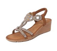 Générique Sandales Compensées Femme Pieds Larges Blanches Chaussures Plates À Boucle Élastique pour Femmes,Sandales D'Été Tendance pour Dames Sandale de Marche Femme A Talon (Bronze,35)