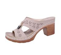 Générique Sandales CompenséEs Femme Sandales d'été pour femmes,nouvelles chaussures d'Europe et des États-Unis,grandes tailles,creuses,en métal et strass,à talons hauts épais(Khaki,39)