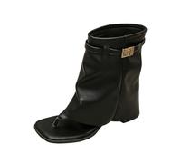 Générique Sandales Compensées Femme Sandales mi-mollet à entre-doigts, couleur unie, confortables et élégantes, parfaites pour les sorties décontractées. (Black, 6)