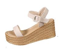 Générique Sandales Compensées Femme Sandales Orthopédiques À Talons Compensés Épais À Bout Rond Et Plateforme En de T,Style Britannique Chaussure Compensee Femme A Talon (White,41)