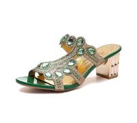 Générique Sandales CompenséEs Femme Sandales romaines d'été pour femmes avec brides en strass,talon moyen,chaussures de plage confortables et décontractées pour fêtes(Green,40)